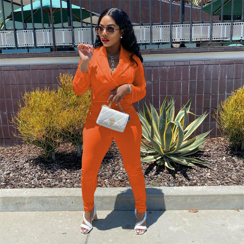 Fall Winter long sleeve Jumpsuits Women Bodycon Rompers 2XL Solid Turn-down Collar Jumpsuits One Piece Outfits Skinny Overalls leggings Casual Streetw