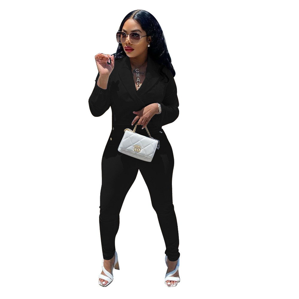 Fall Winter long sleeve Jumpsuits Women Bodycon Rompers 2XL Solid Turn-down Collar Jumpsuits One Piece Outfits Skinny Overalls leggings Casual Streetw