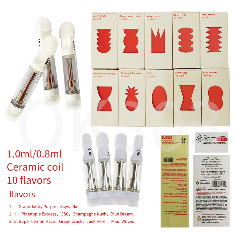Bloom Glass Carts Atomizer Ceramic Coil Vape Cartridges Empty 510 Thread Thick Oil Cartridge Whole Set Vaporizer with New Edtion Packaging