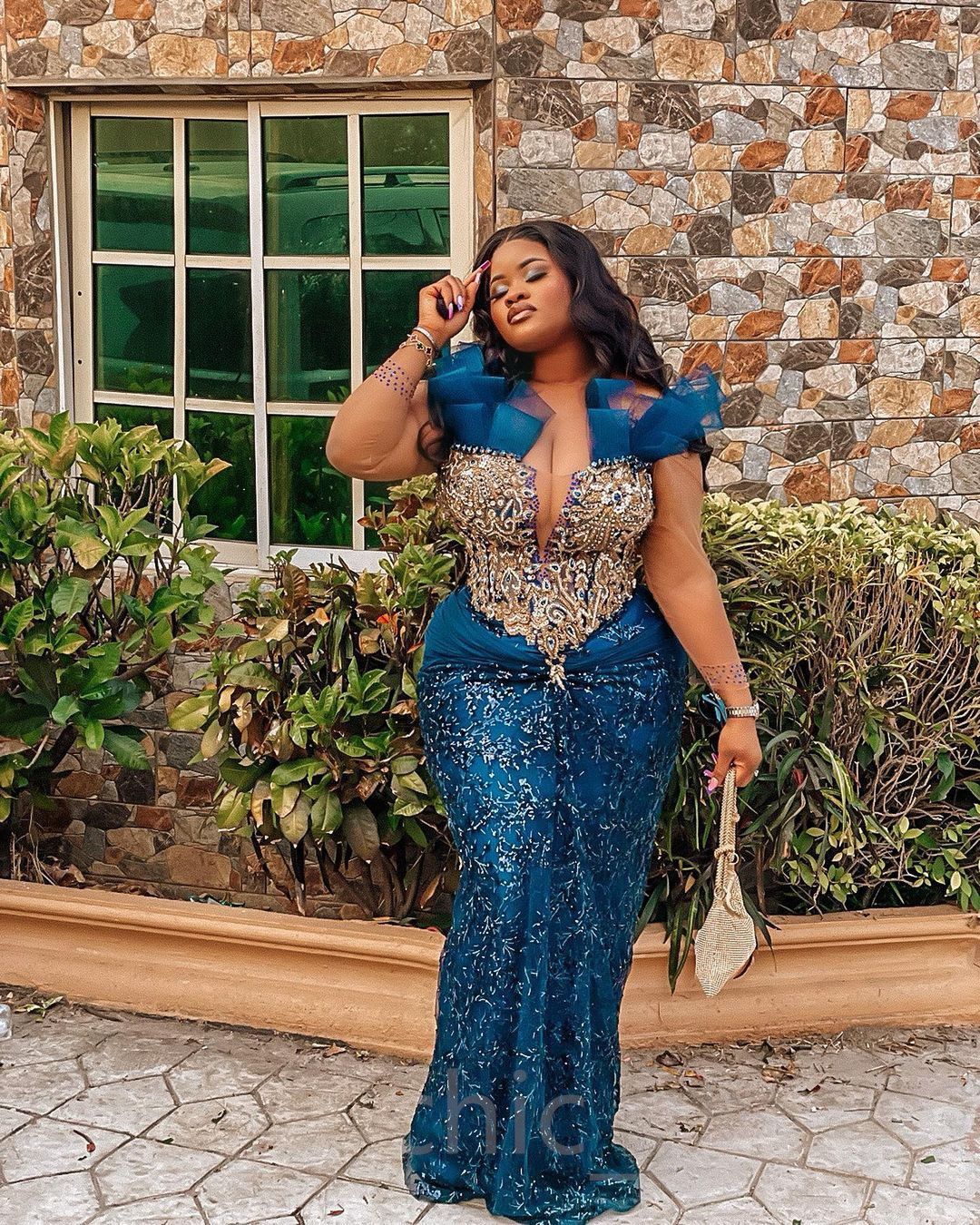 Blue Plus Size Evening Dresses Mermaid Illusion Neck Lace Applique or Length Long Sleeves Pleats Prom Gown Formal Custom Vestidos