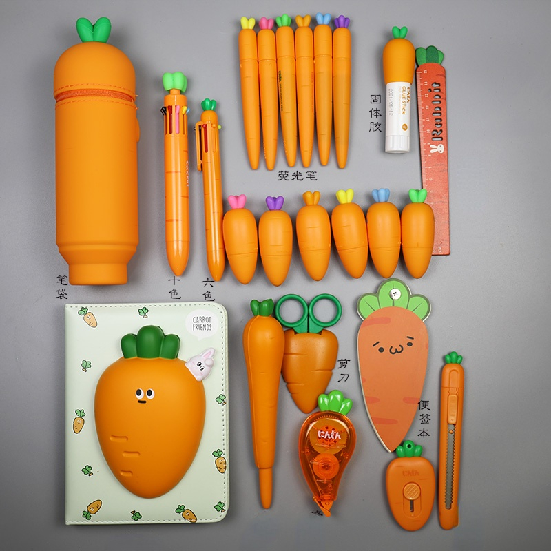 Other Toys Creative Carrot Series Silicone Soft Pencil Case Penholder Organizer Bag Kawaii Stationery Set Kids Birthday Gift 230105