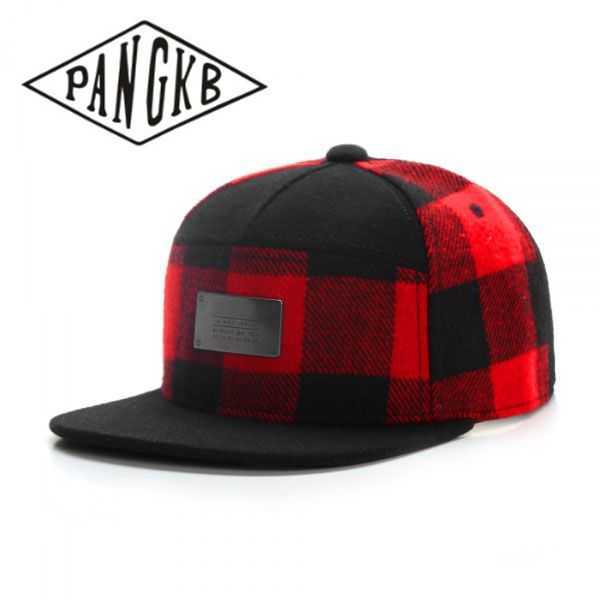 Snapbacks PANGKB Brand BL PLATED CAP red black Plaid wool snapback hat for men women adult sports hip hop outdoor Summer sun baseball cap 0105