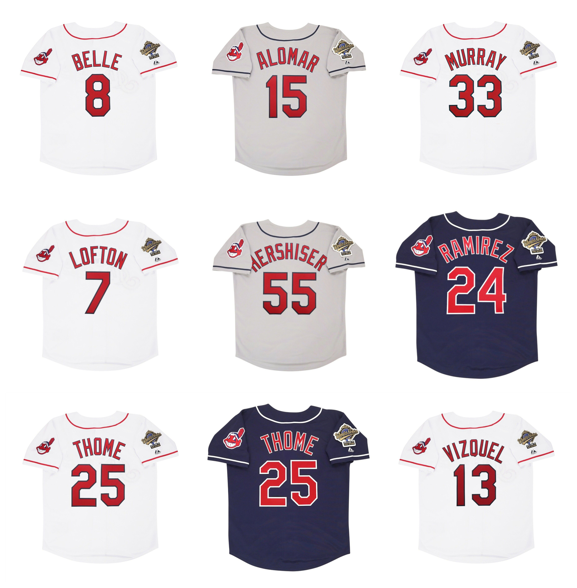 

1995 World Series Manny Ramirez Cleveland Baseball Jersey Indians Albert Belle Jim Thome Kenny Lofton Omar Vizquel Sandy Alomar Bob Feller Eddie Murray Sabathia, As pic