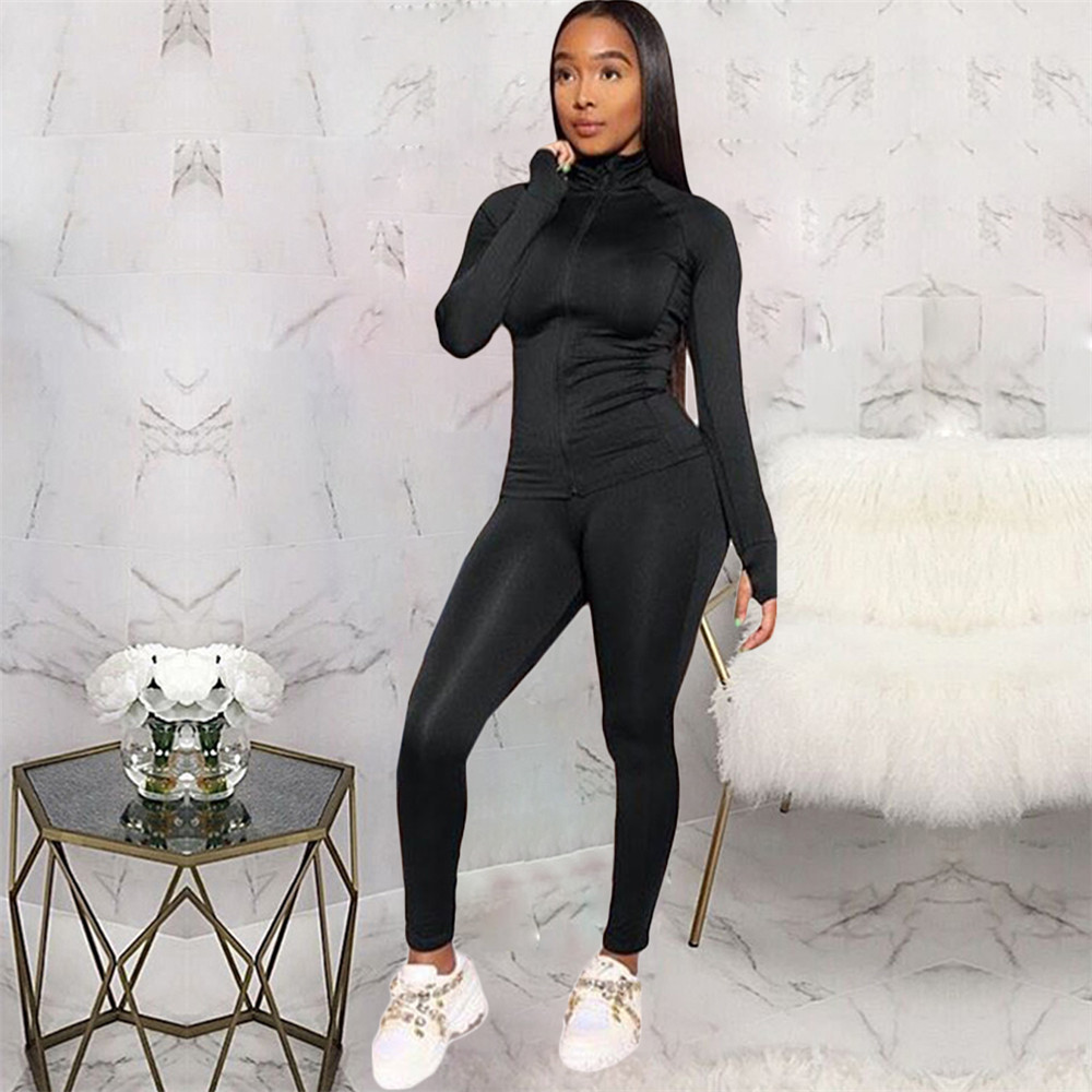Fall Winter Tracksuits Women Outfits Long Sleeve Solid Jacket and Pants Two Piece Sets Outwork Sportswear Casual Jogger suits Black Sweatsuits 8573
