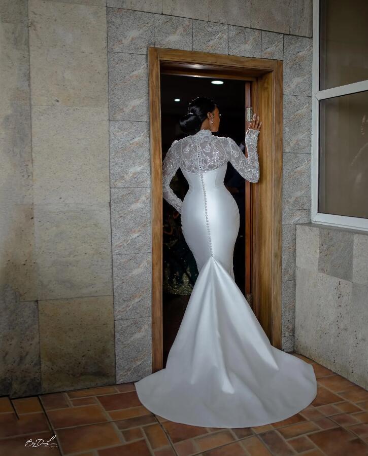 Two Pieces African Mermaid Wedding Dresses with Detachable Train Puffy Skirt High Neck Royal Bridal Gowns Vestido De Novia