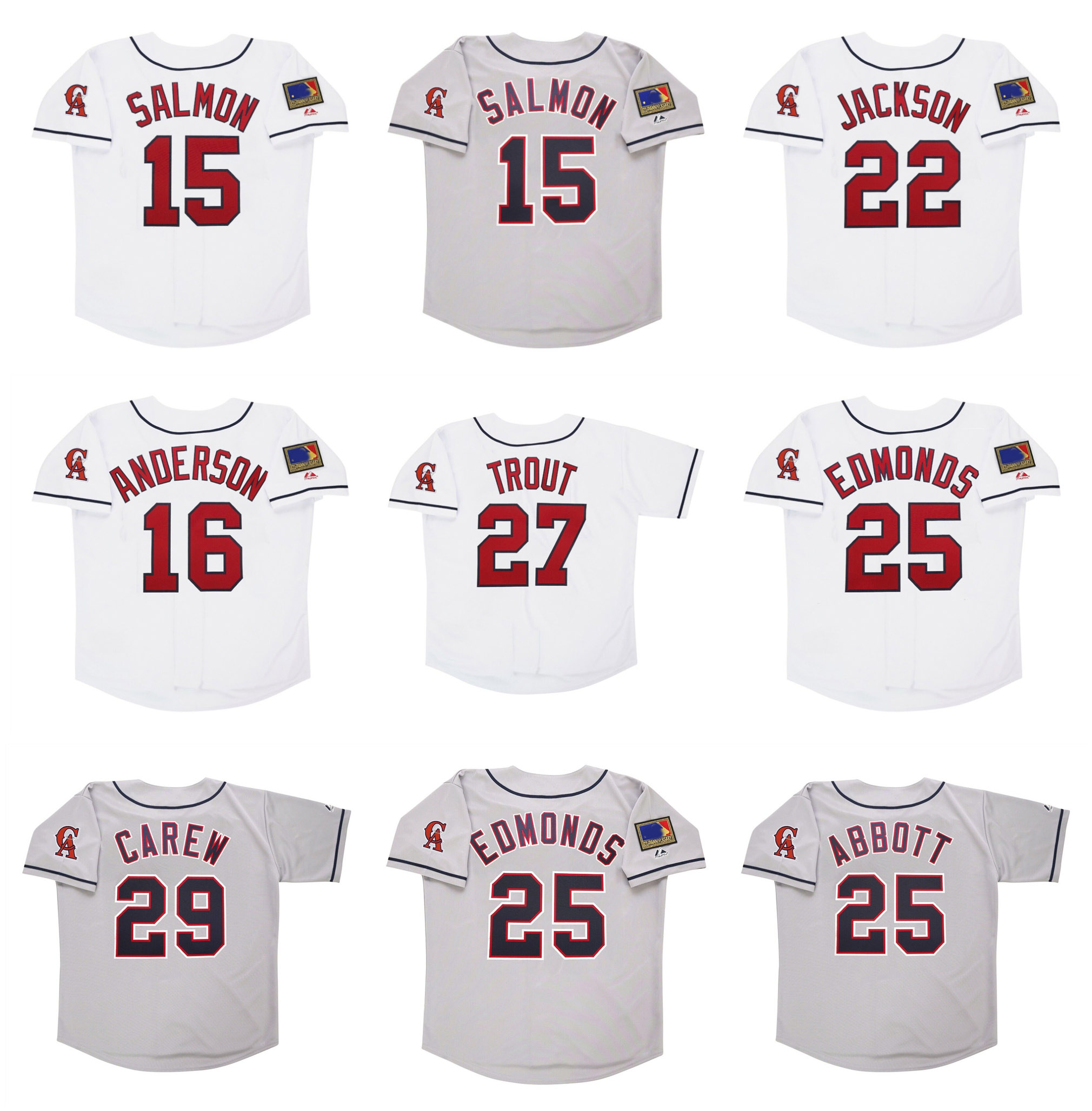 1994 Tim Salmon California Baseball Jersey Angels 125th Patch Bo Jackson Mike Trout Chuck Finley Garret Anderson Troy Glaus Darin Erstad Rod Carew Jim Edmond Abbott, As pic
1994 Tim Salmon California Baseball Jersey Angels 125th Patch Bo Jackson Mike Trout Chuck Finley Garret Anderson Troy Glaus Darin Erstad Rod Carew Jim Edmond Abbott, As pic