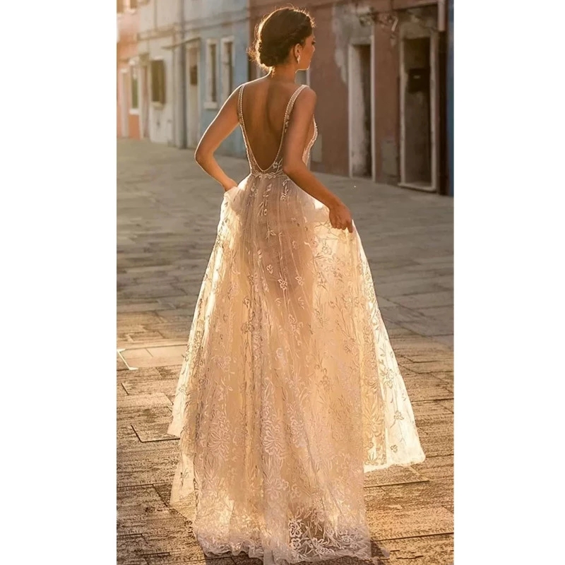 Champagne Arabic Aso Ebi Mermaid Wedding Dresses Bridal Dress High Neck Illusion Long Sleeves Lace Appliques Crystal Beads Plus Size Bride Gowns vesti