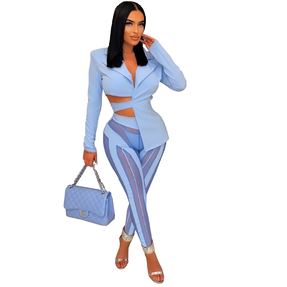Fall Winter Clothes Women Tracksuits Long Sleeve Office Lady Jacket Top and Mesh Patchwork Pants Two Piece Sets Female Business Suits Fashion Streetwe