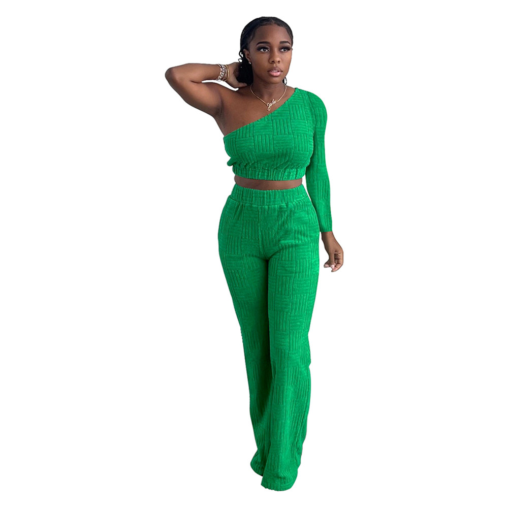 Bulk Wholesale Towel Outfits Women Tracksuits Two Piece Sets Long Sleeve One Shoulder Crop Top and Pants Matching Sets Autumn Clothes Fashion Streetwe