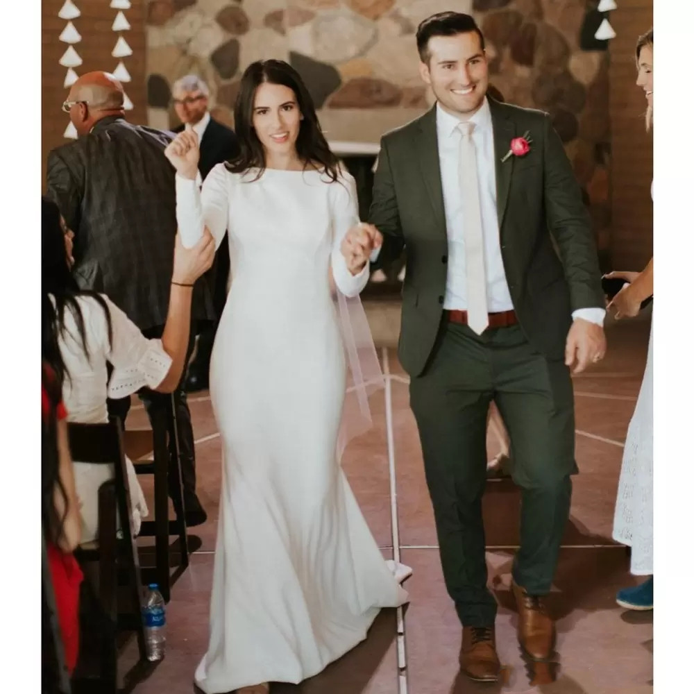 Satin Mermaid Modest Bridal Gowns Long Sleeves Elegant Country Western Women Modest Custom Made Wedding Dresses