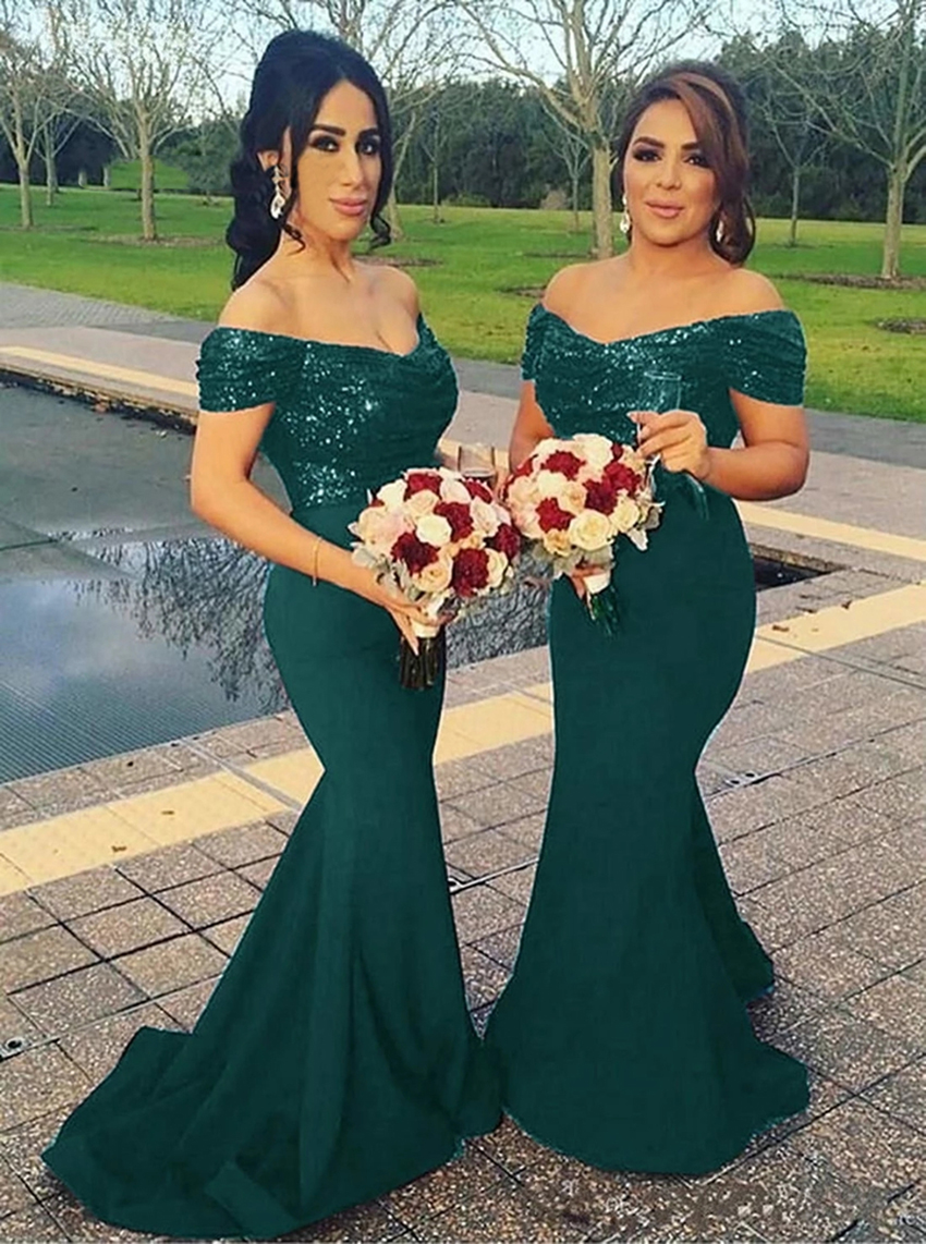 Women's Sequin Mermaid Bridesmaid Dresses Off Shoulder Wedding Guest Elegant Dress Women For Party Gowns Robe De Soiree Mariee