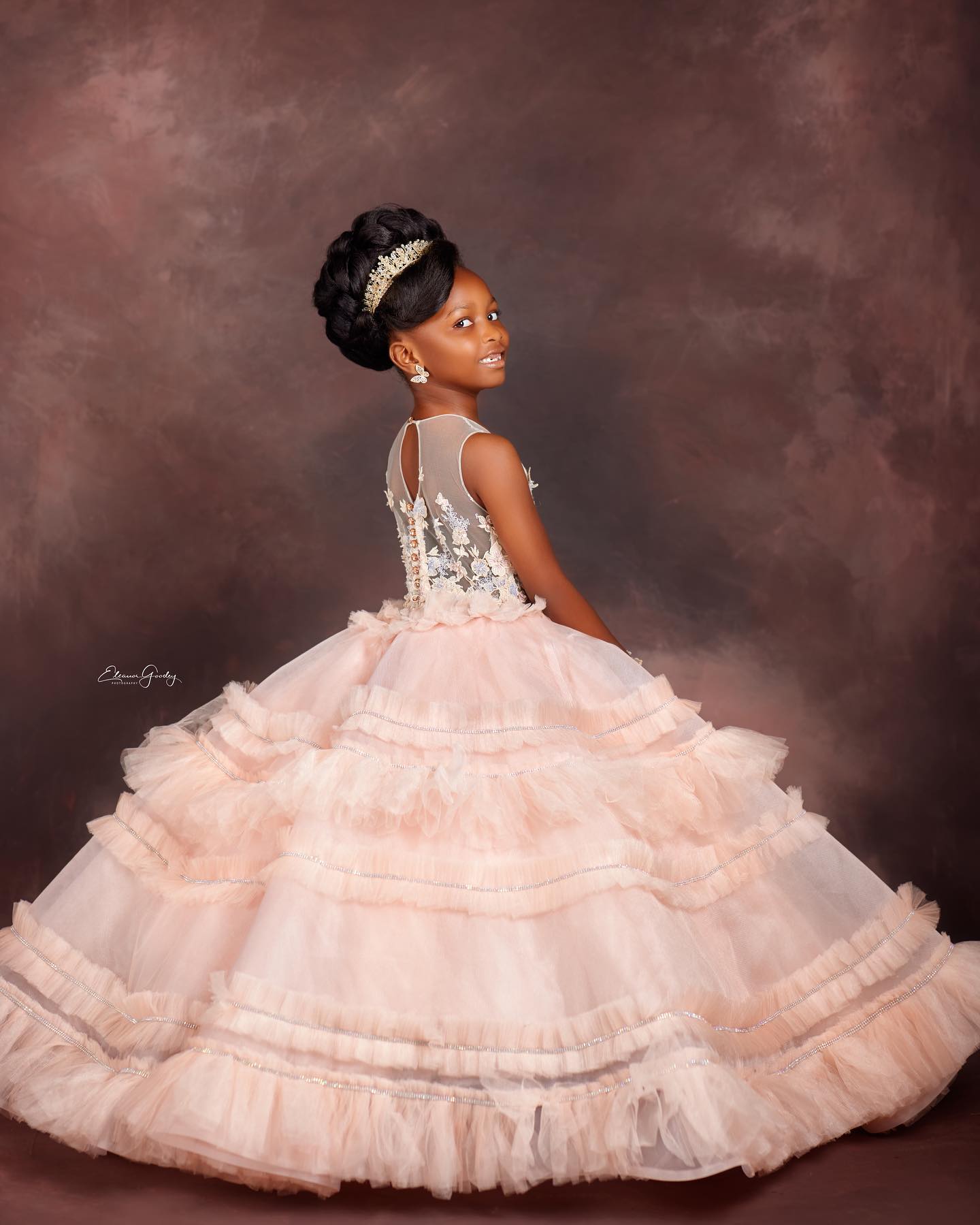Cute Pink Girl Pageant Dress 3D Appliqued Flower Girls Dresses for Wedding Kids Party Prom Birthday Gowns for Photoshoot