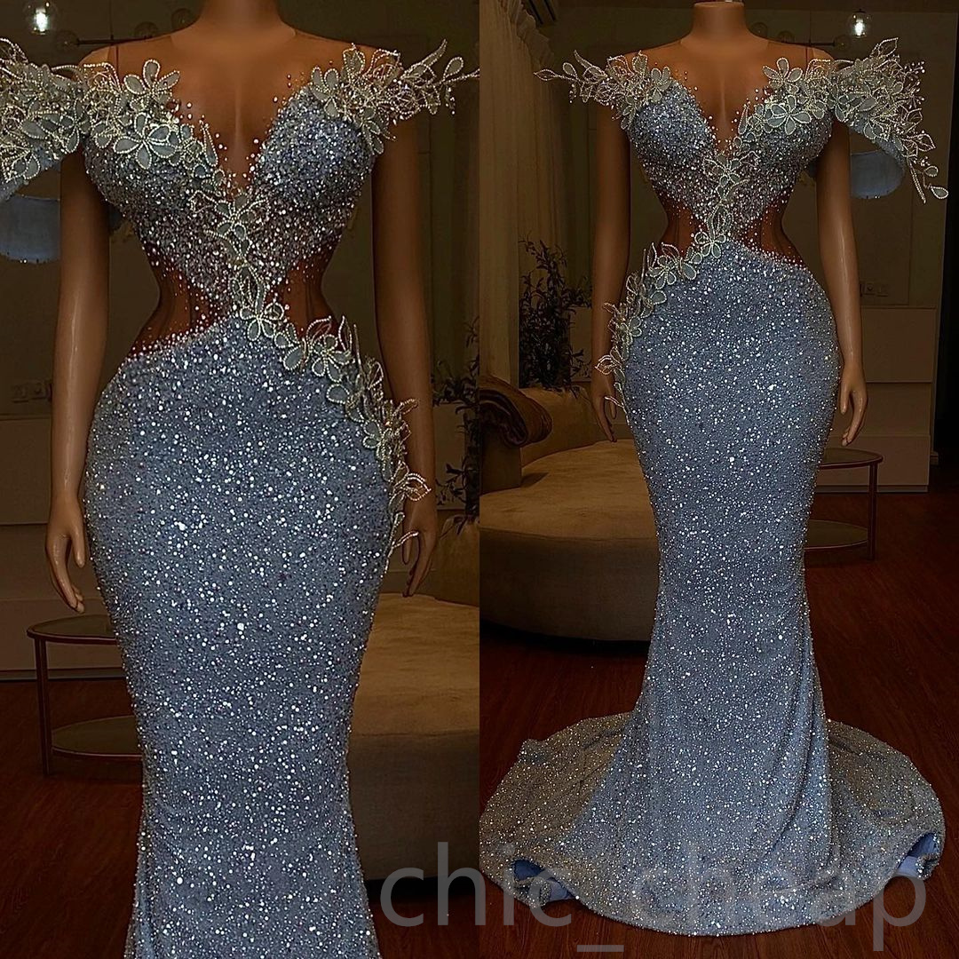 2023 Arabic Aso Ebi Luxurious Mermaid Prom Dresses Beaded Crystals Evening Formal Party Second Reception Birthday Engagement Gowns Dress ZJ211