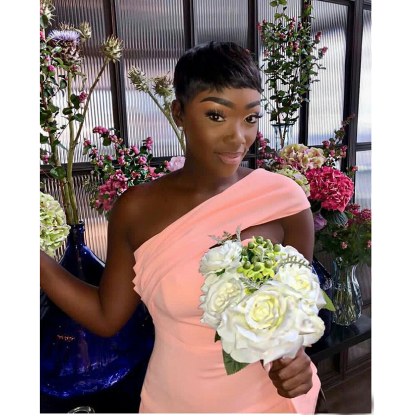 African One Shoulder Dresses Long Elastic Satin Black Girls Bridesmaid Dress Wedding Party Gowns