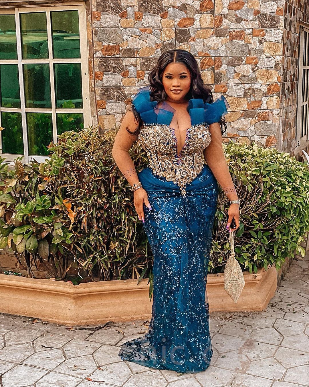 Blue Plus Size Evening Dresses Mermaid Illusion Neck Lace Applique or Length Long Sleeves Pleats Prom Gown Formal Custom Vestidos