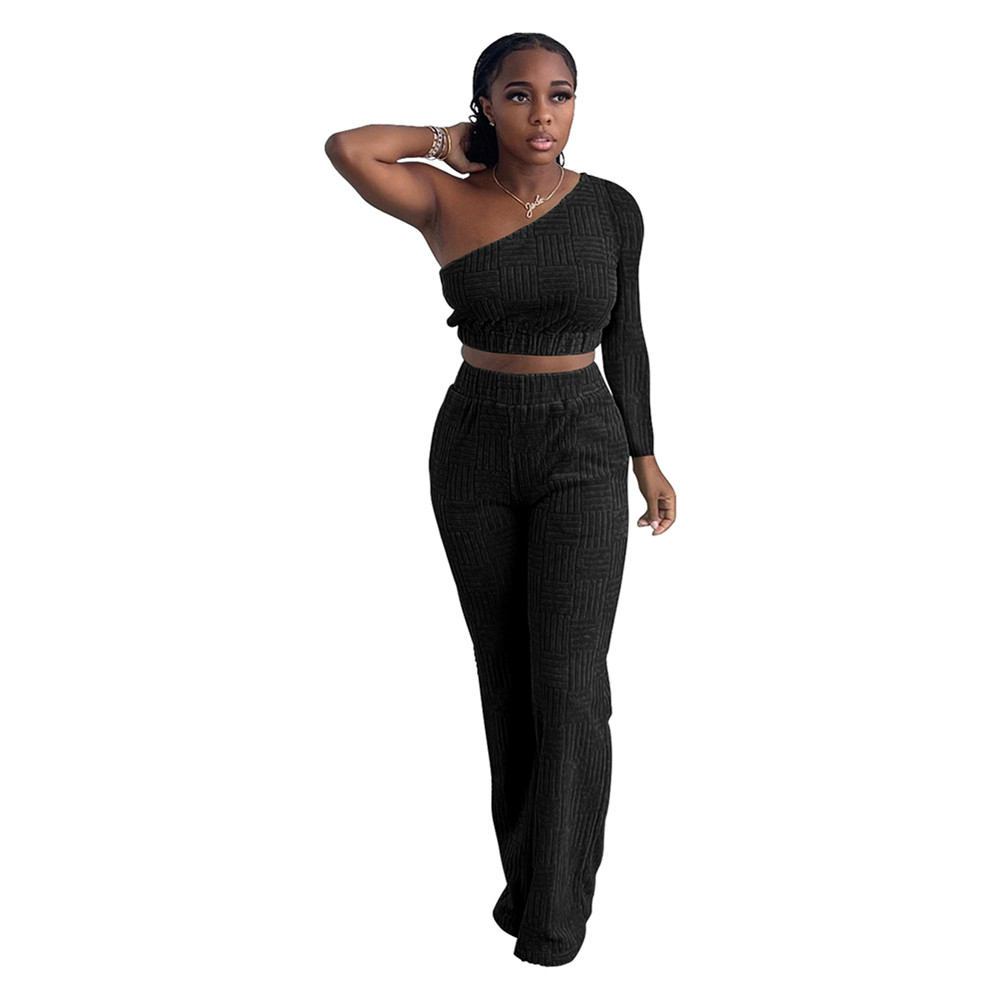 Bulk Wholesale Towel Outfits Women Tracksuits Two Piece Sets Long Sleeve One Shoulder Crop Top and Pants Matching Sets Autumn Clothes Fashion Streetwe