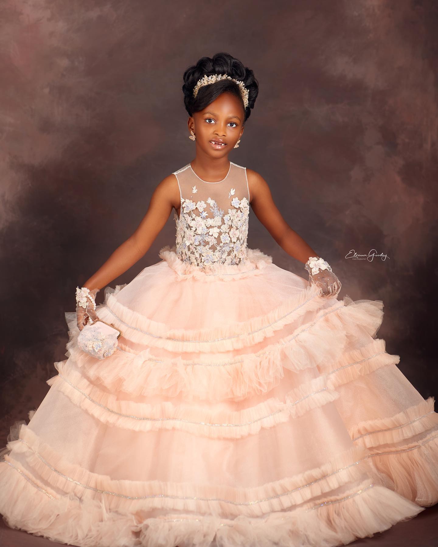 Cute Pink Girl Pageant Dress 3D Appliqued Flower Girls Dresses for Wedding Kids Party Prom Birthday Gowns for Photoshoot