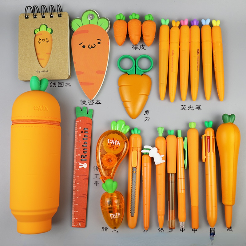 Other Toys Creative Carrot Series Silicone Soft Pencil Case Penholder Organizer Bag Kawaii Stationery Set Kids Birthday Gift 230105
