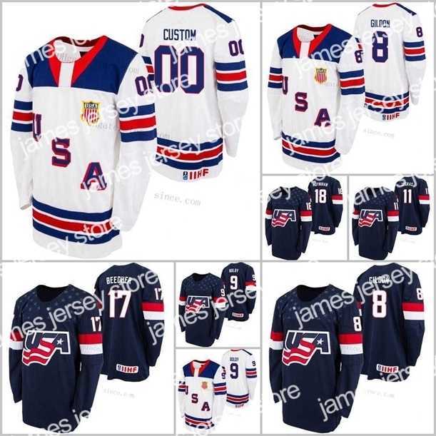 College Hockey Wears Thr 6 Jack Hughes Hockey Jersey USA U18 Team 19 Alex Turcotte Cam York Cole Colefield Fensore 2021 Biosteel All American Game White Navy