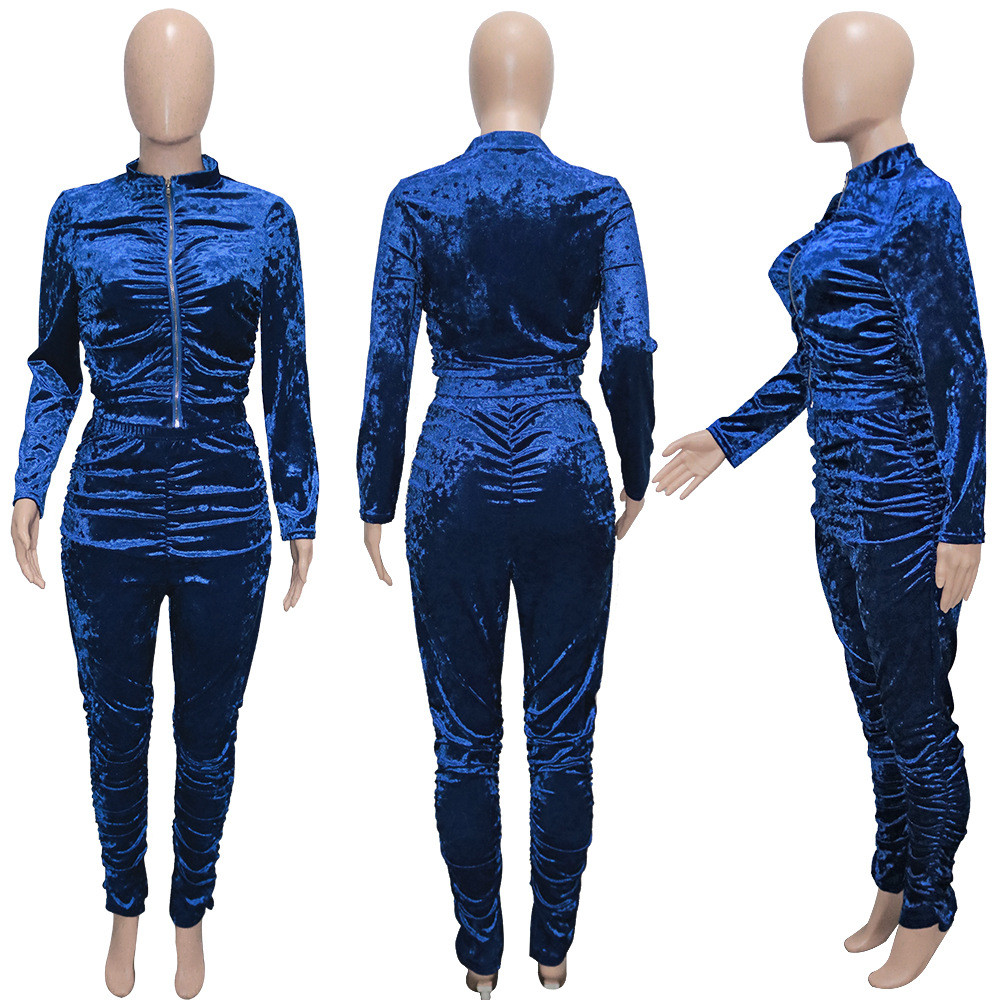 Fall Winter Velvet Tracksuits Women Sweatsuits Long Sleeve Jacket and Stacked Pants Two Piece Sets Matching Outfits Casual Jogger suits Workout Sporsw