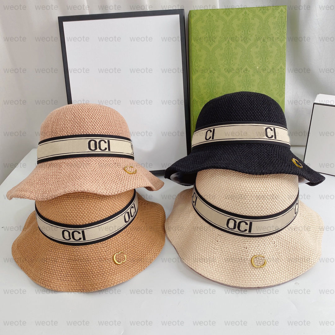 Women Designer Ruffled Straw Hat Top Hats Fashion Knitted Caps For Ladies Wide Brim Hats Summer Sun Visor Bucket Hat Outdoor Beach Cap