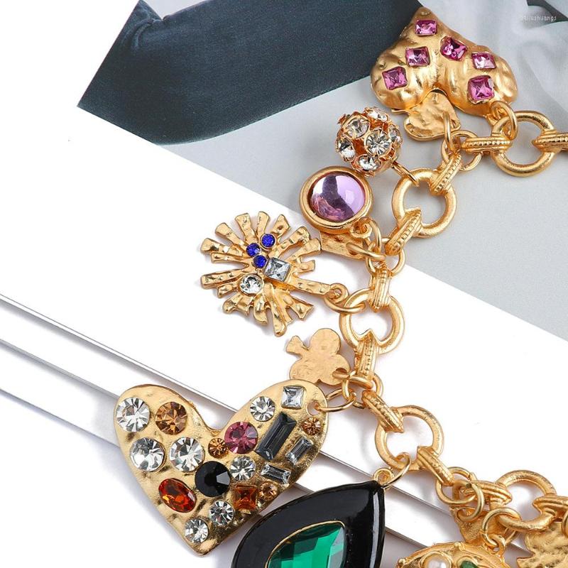 Charm Bracelets Big Statement Colorful Crystal Pearl Mixed Charms Fashion Gold Bangles Bracelet Street Trendy Jewelry