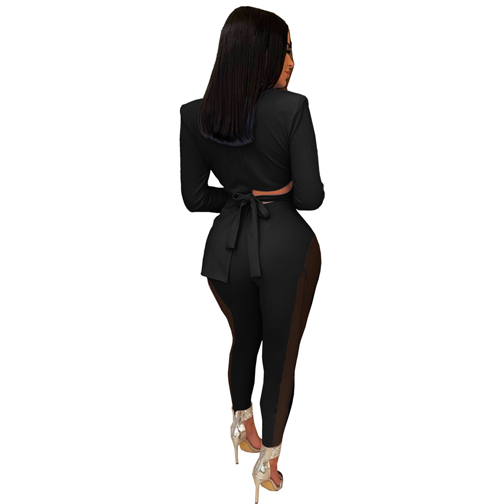 Fall Winter Clothes Women Tracksuits Long Sleeve Office Lady Jacket Top and Mesh Patchwork Pants Two Piece Sets Female Business Suits Fashion Streetwe