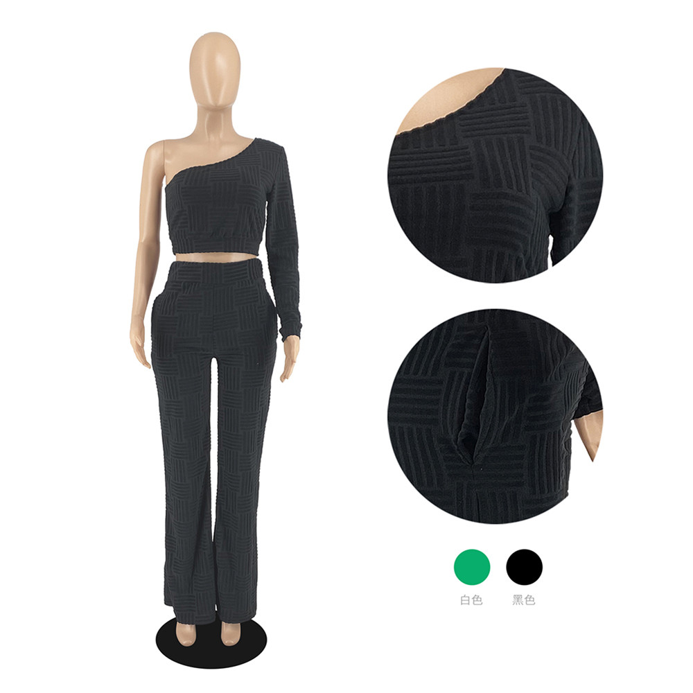 Bulk Wholesale Towel Outfits Women Tracksuits Two Piece Sets Long Sleeve One Shoulder Crop Top and Pants Matching Sets Autumn Clothes Fashion Streetwe