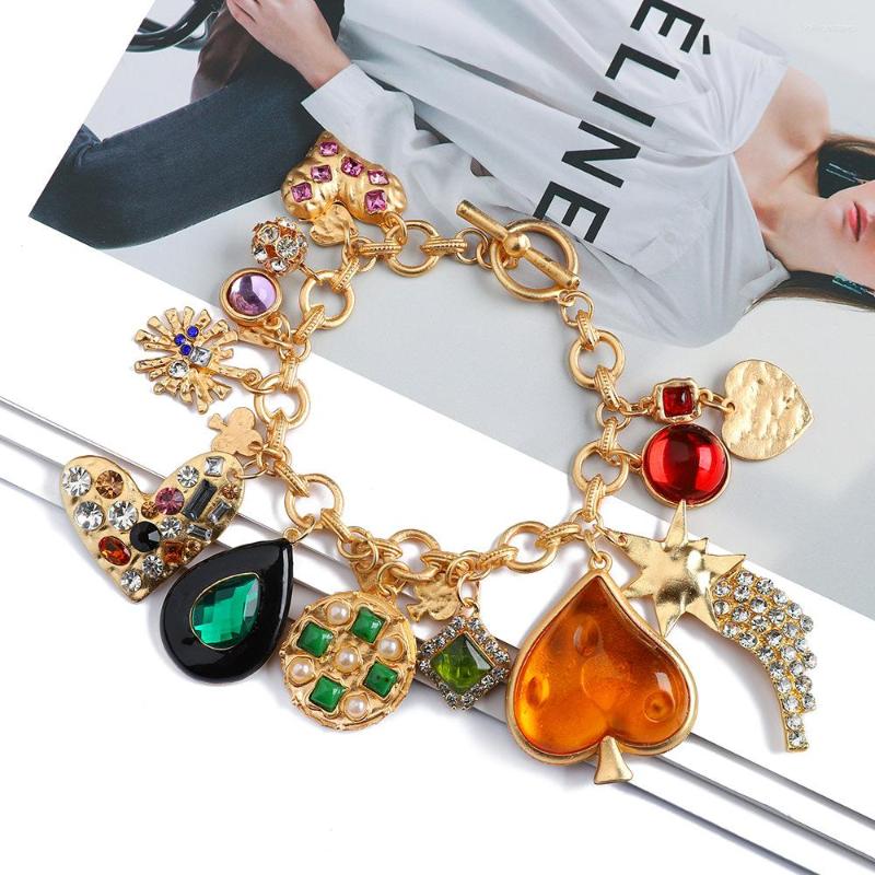 Charm Bracelets Big Statement Colorful Crystal Pearl Mixed Charms Fashion Gold Bangles Bracelet Street Trendy Jewelry