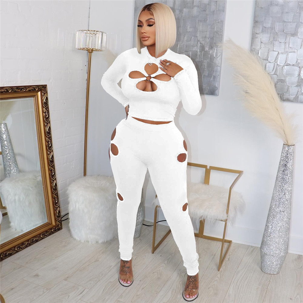 Fall Winter Tracksuits Women Sweatsuits Long Sleeve Pullover Sweatshirt and Pants Two Piece Sets Outwork Outfits Casual Cut out Sporswear Clothing 857