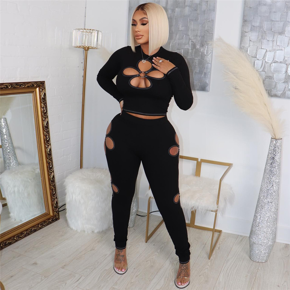 Fall Winter Tracksuits Women Sweatsuits Long Sleeve Pullover Sweatshirt and Pants Two Piece Sets Outwork Outfits Casual Cut out Sporswear Clothing 857