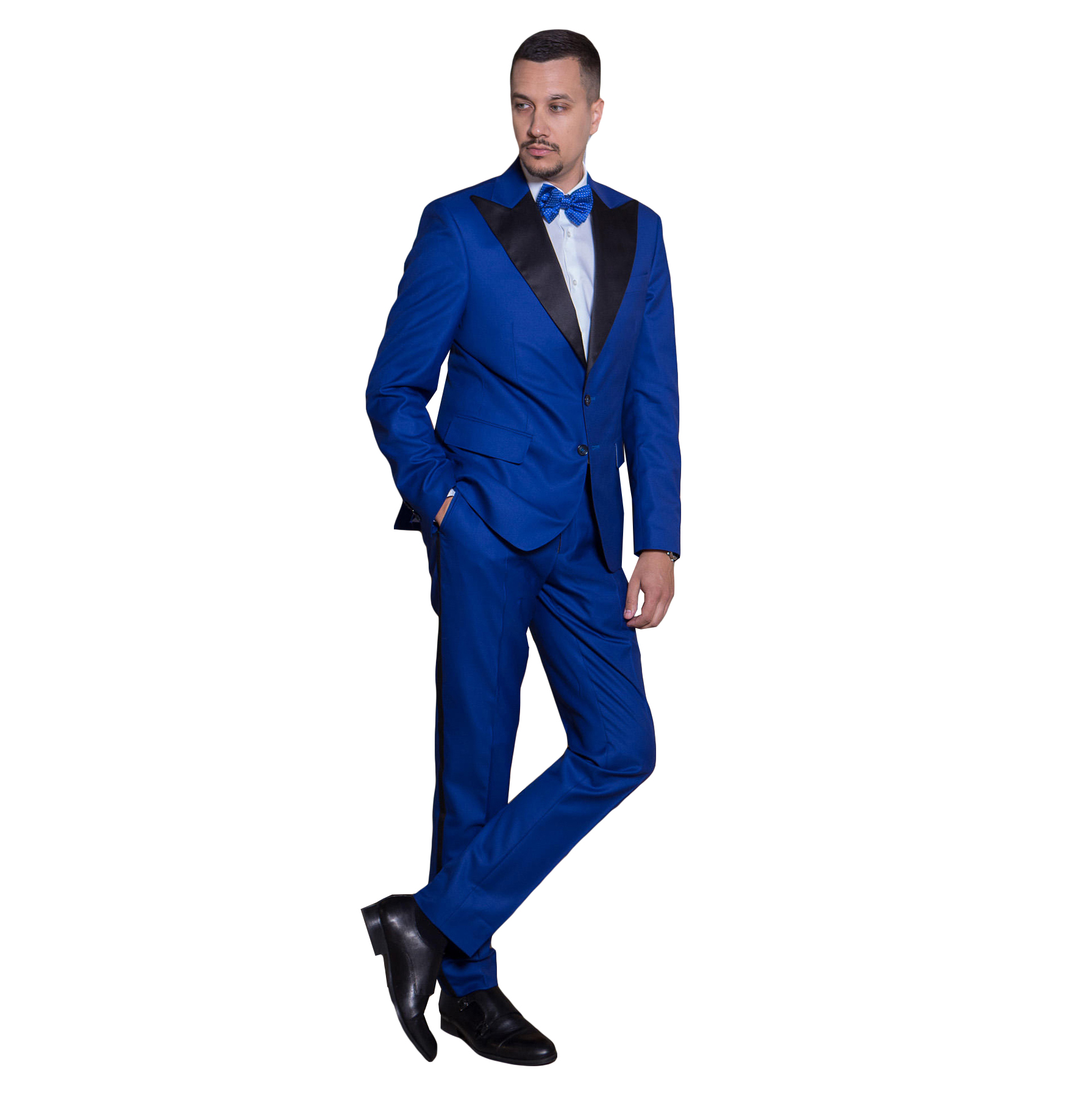 Gentleman Royal Blue Wedding Tuxedos 2 Pieces Black Peaked Lapel Outfits Wedding Pants Sets Business Formal Wear