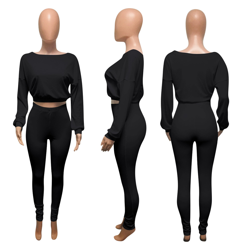 Fall Winter Outfits Women Ribbed Tracksuits Long Sleeve Pullover Sweatshirt and Pants Two Piece Sets Outwork Outfits Casual Sports suits Sporswear 854