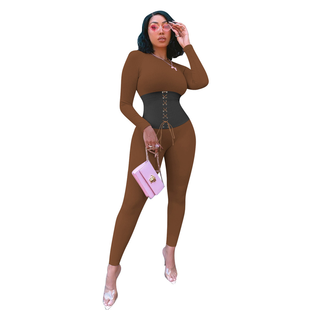 Wholesale Knitted Ribbed Jumpsuits Women Fall Winter Bodycon Rompers Long Sleeve Bandage Jumpsuits One Piece Outfits Skinny Overalls Casual leggings 8