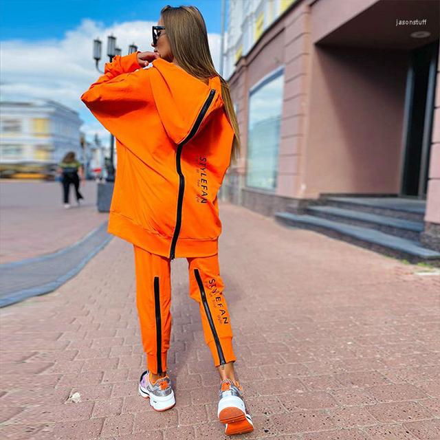 Women's Two Piece Pants Elegant Letter Print Back Zipper Loose Outfit Women Casual Long Sleeve Suit Fashion Hooded Sweatshirt & Sport