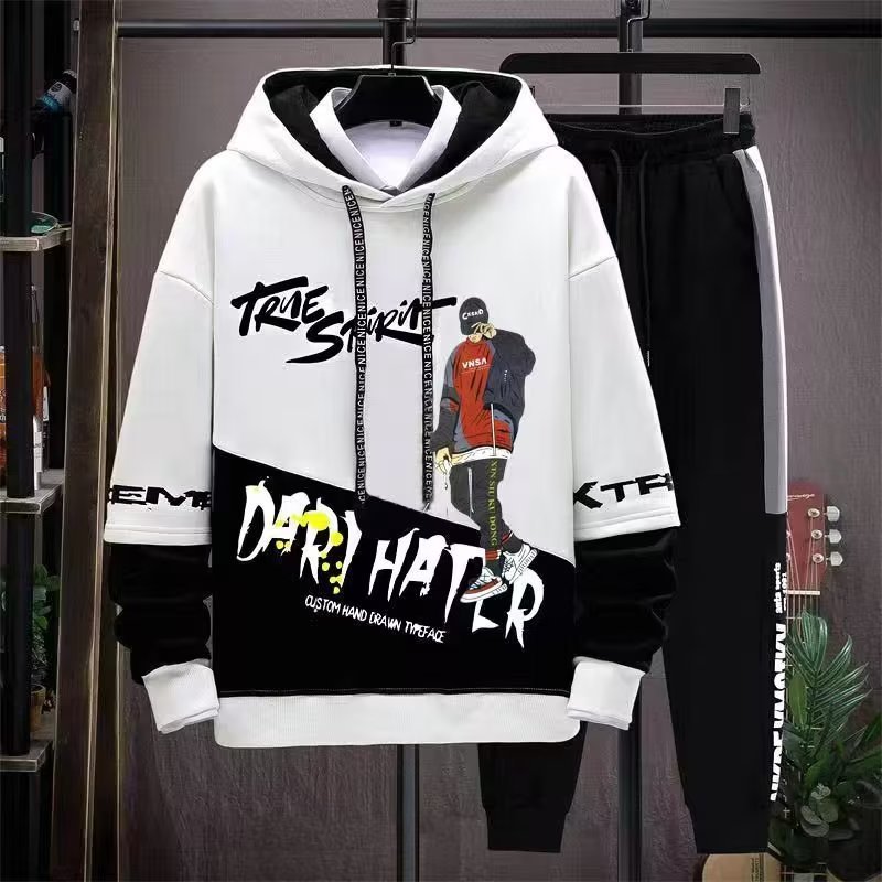 Men's Tracksuits Fashion Set Korean Style Spring Autumn Elastic Waist Trousers Long sleeve Pullover Sweatshirt Casual Men Clothing s 230106