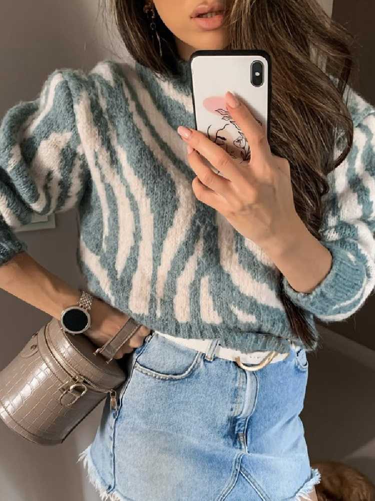 Womens Sweaters Woman Casual Blue Green Loose Leopard 2024 Spring Vinatge Female Oversized Long Sleeve Pullover Girls Soft Warm SweaterWome