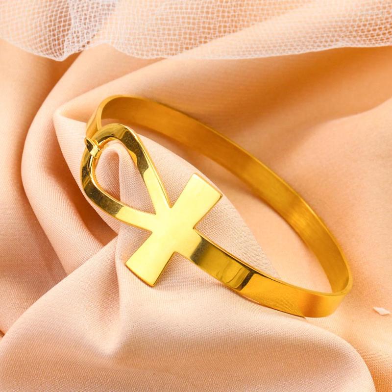 Bangle Stainless Steel Egypt Ankh Openable Energy God Symbol Eternal Life Bracelet Egyptian T Cross Wrist Woman Jewelry Gift
