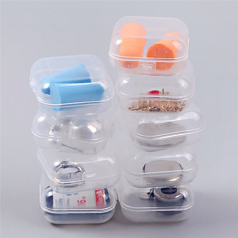 Jewelry Stand 60Pcs Mini Storage Box Transparent Square Plastic Earrings Packaging Small Organizer 230105