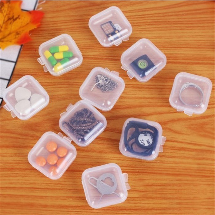 Jewelry Stand 60Pcs Mini Storage Box Transparent Square Plastic Earrings Packaging Small Organizer 230105