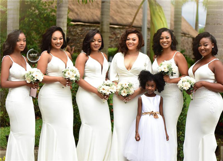 Hot Elegant Spaghetti Mermaid Bridesmaid Dress Cheap Deep V Neck African Wedding Guest Gown Cheap Long Prom Evenig Miad Of Hono