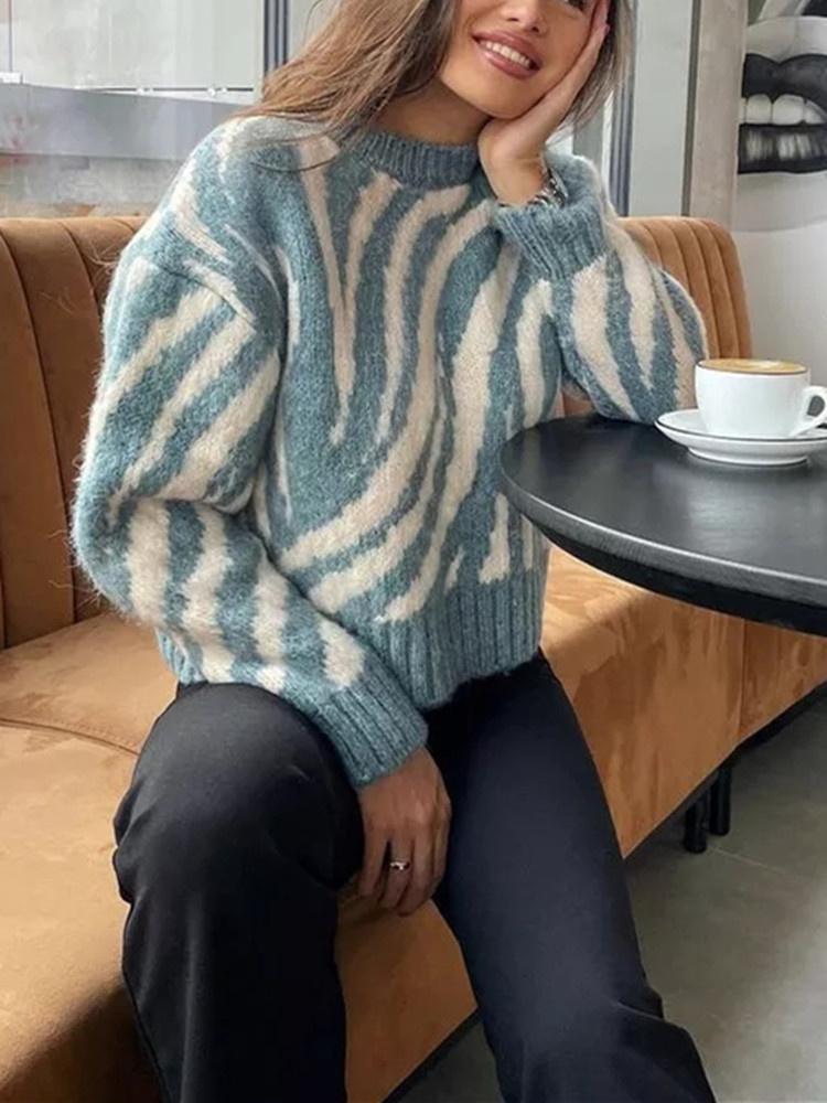 Womens Sweaters Woman Casual Blue Green Loose Leopard 2024 Spring Vinatge Female Oversized Long Sleeve Pullover Girls Soft Warm SweaterWome