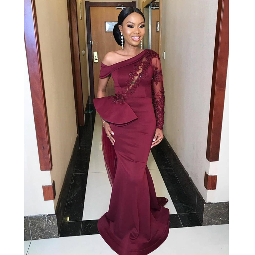 Fashion Burgundy Mermaid Bridesmaid Dresses Lace Appliques Long Wedding Party Dress African Prom Formal Gown vestidos