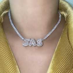 Name Pendant Necklace Iced Out Diamond Custom Name Gold Plated Necklace