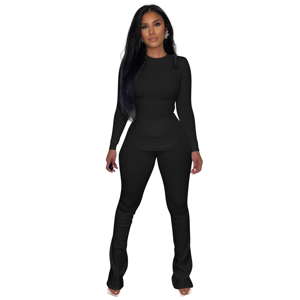 Fall Winter Outfits Women Ribbed Tracksuits Long Sleeve Pullover Shirt Top and Pants Two Piece Sets Outwork Outfits Casual Sports suits Sporswear 8534
