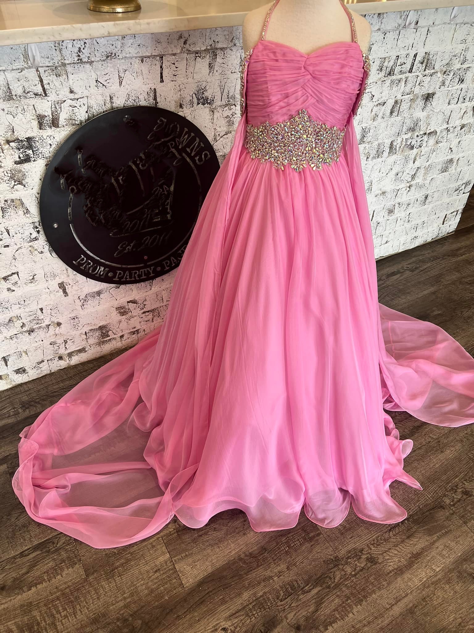 Periwinkle Girl Pageant Dress 2023 Off-Shoulder Cape Crystals Chiffon Little Kid Birthday Formal Party Gown Infant Toddler Teens Preteen Tiny Young Ju