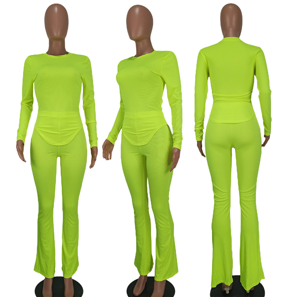 Fall Winter Outfits Women Ribbed Tracksuits Long Sleeve Pullover Shirt Top and Pants Two Piece Sets Outwork Outfits Casual Sports suits Sporswear 8534