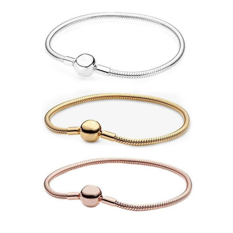 Classic Authentic Bracelets 3MM Snake Chain Women S925 Sterling Silver Design Charms Bracelet Birthday Gift Christmas DIY Jewelry Making BR053