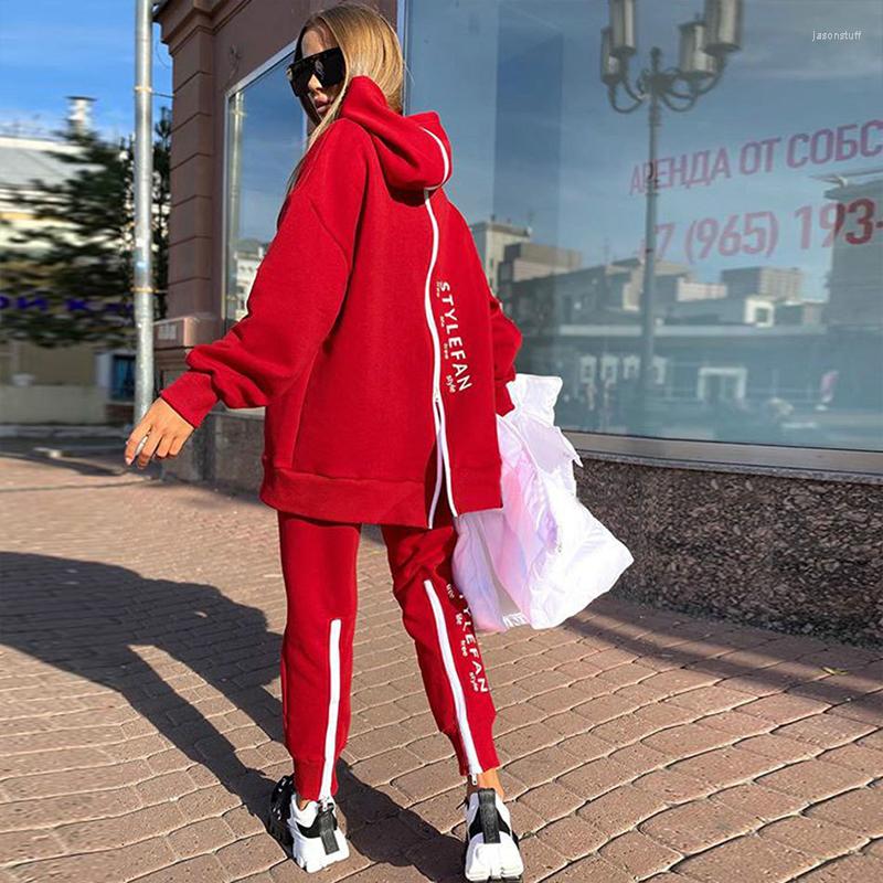 Women's Two Piece Pants Elegant Letter Print Back Zipper Loose Outfit Women Casual Long Sleeve Suit Fashion Hooded Sweatshirt & Sport