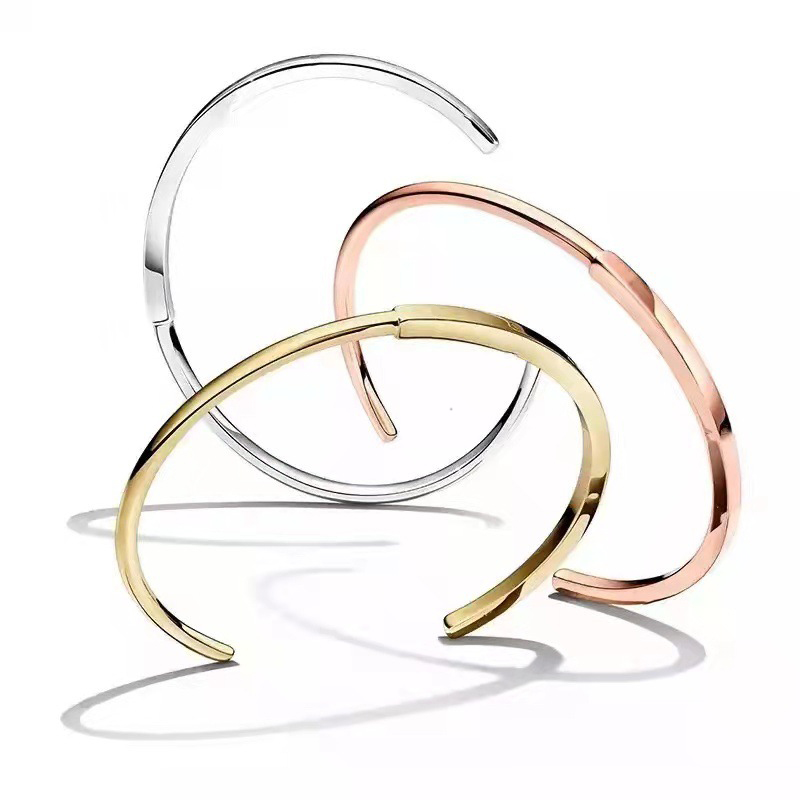 Deisgner Open Cuff Bracelets Women Authentic S925 Sterling Silver 18k Gold Filled With BOX Bangles Birthday Christmas Gifts Jewelry BR043